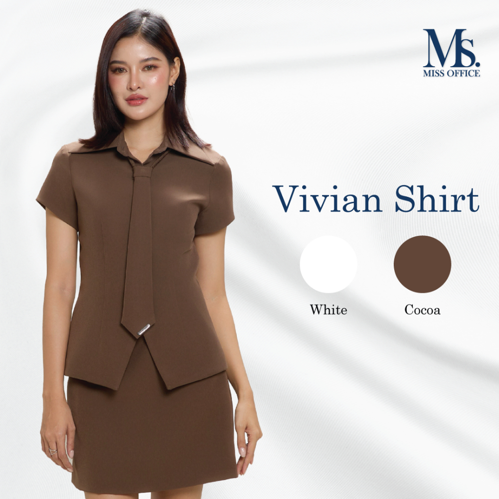 Miss Office เสื้อปกแหลมมีแขนแต่งไทน์ (Vivian Top) (MT-336)