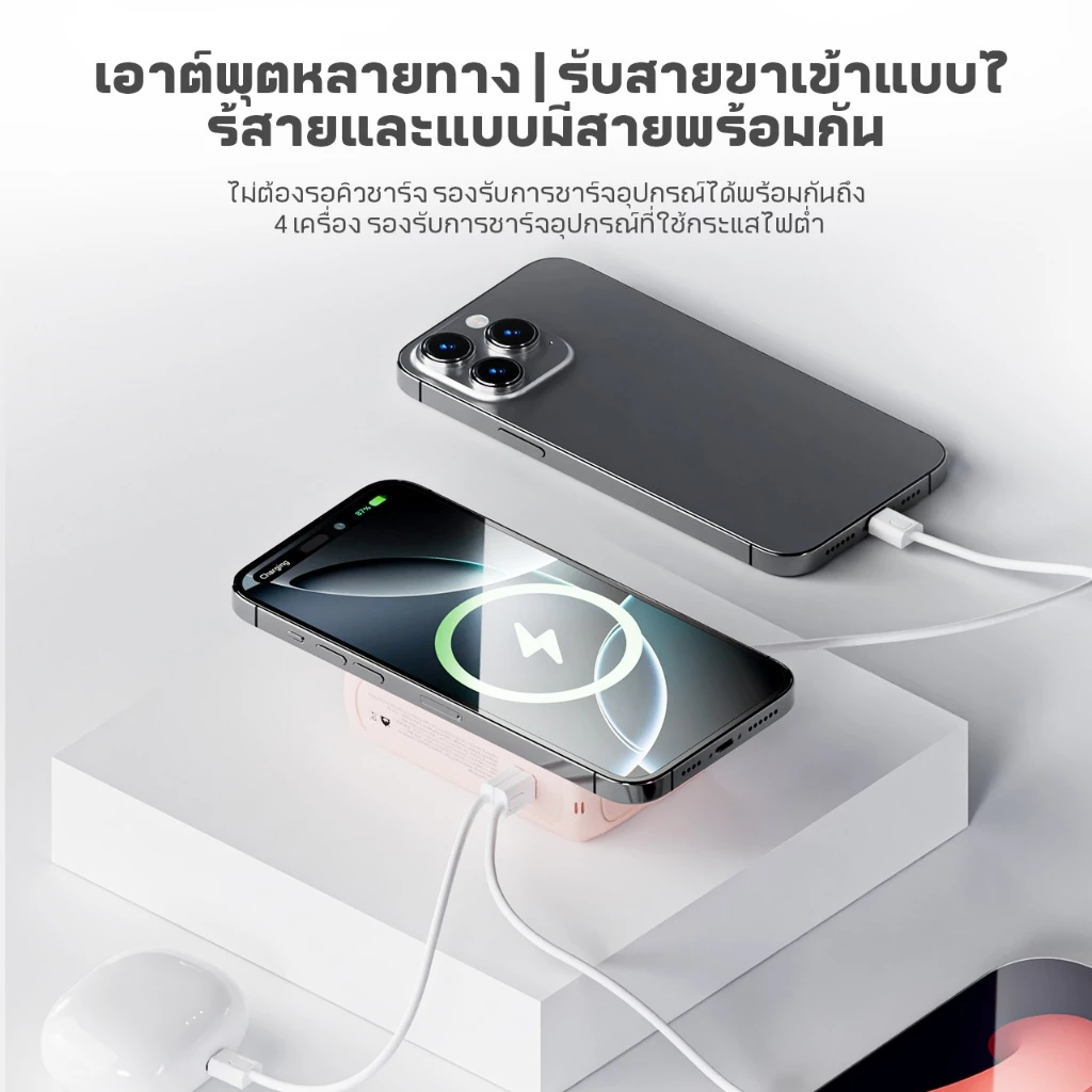 CCC Handin Powerbank 30000mAh ชาร์จไร้สาย PD35W ไฟฉาย LED มีขาตั้ง thumbnail 9