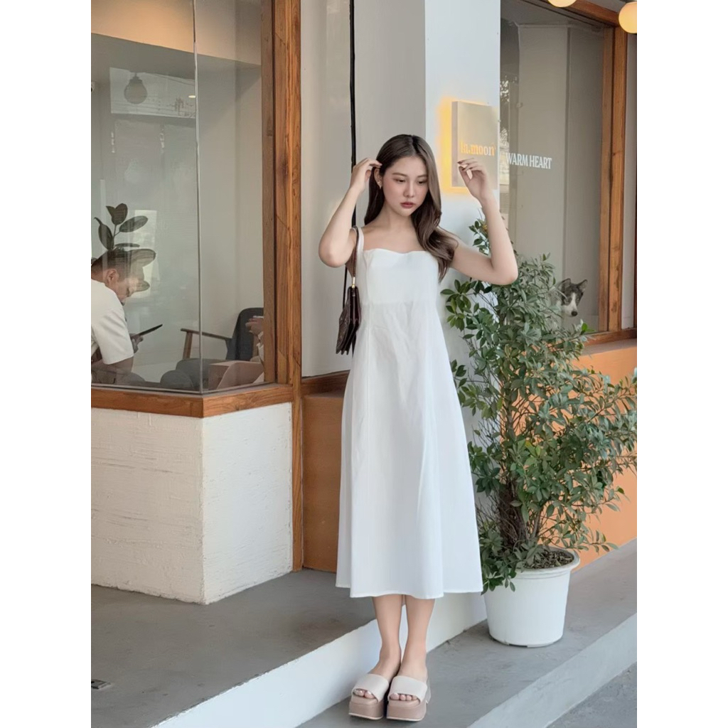 KORRA ·͜·♡เดรสดาวิกาผูกโบว์หลังผ้าลินิน🌻ด้านหลังยางสม็อคมีกระเป๋าล้วง2ข้าง✨งานน่ารักใส่ไปคาเฟ่ถ่ายรูปสวยๆ📸🫧 - รูปที่ 2