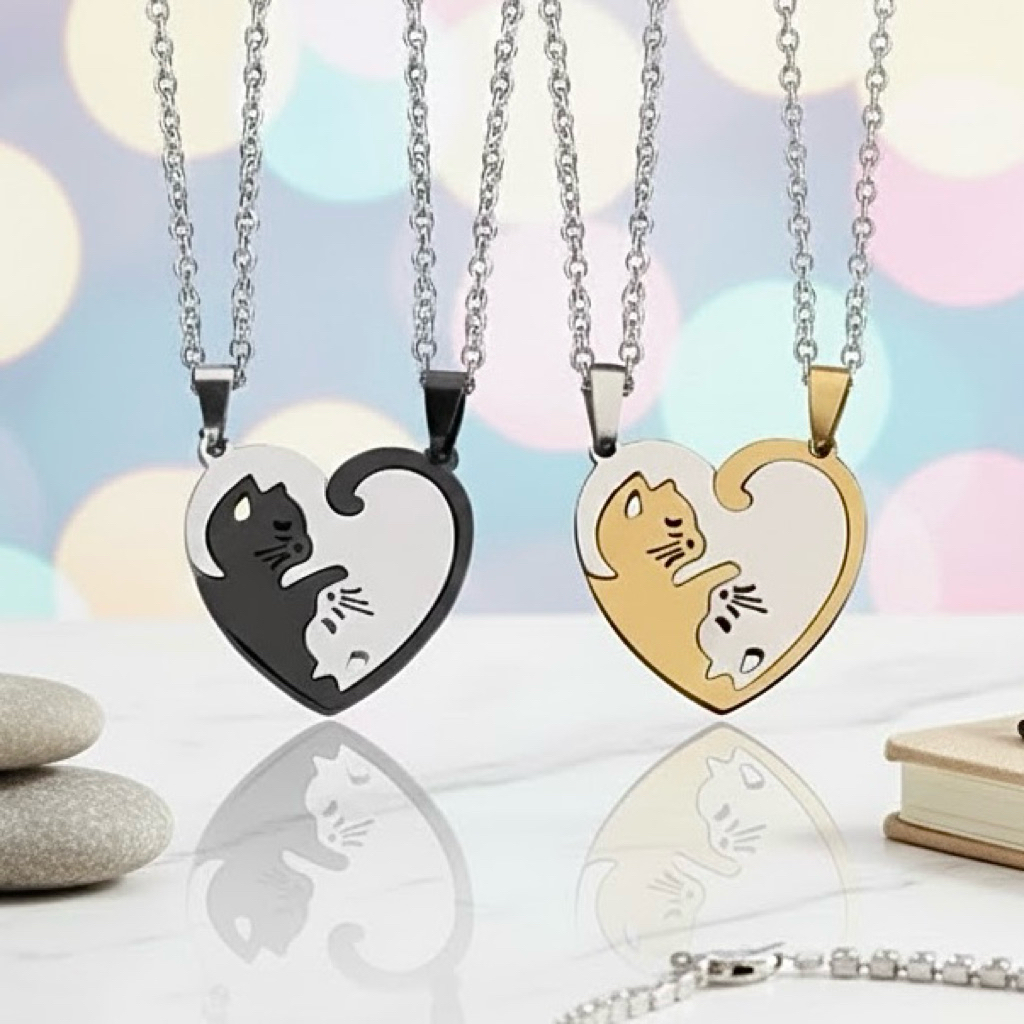 สร้อยคู่รัก 2 คน แมวเหมียว รูปหัวใจ ใส่คู่กับแฟน 2 คน ใส่คุ่กับเพื่อนรัก เพื่อนสนิท (ส่งจากไทย)