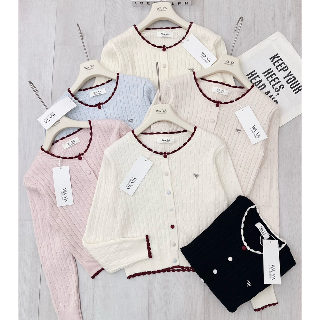 WA YA เสื้อคาร์ดิแกนแขนยาวขอบหยัก