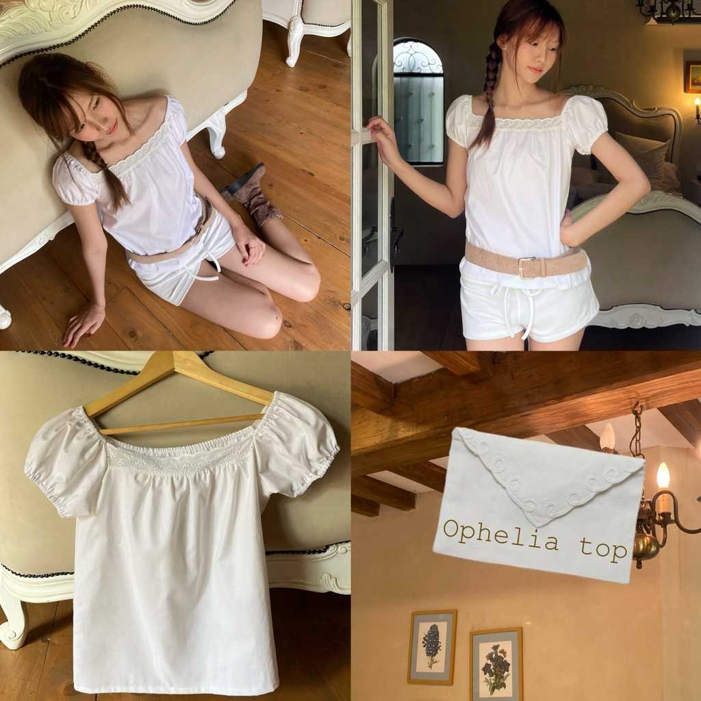 OPHELIA TOP - เสื้อแขนตุ๊กตาแต่งคอลูกไม้