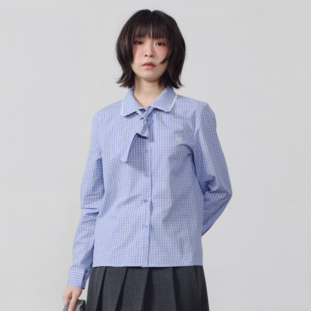 Bemingtop1054(S-2XL)-BMG Lace Collar Shirt เสื้อเชิ้ตสไตล์น่ารัก ดีเทลปกบัวลายฉลุขอบลูกไม้ให้ลุคหวาน - รูปที่ 4