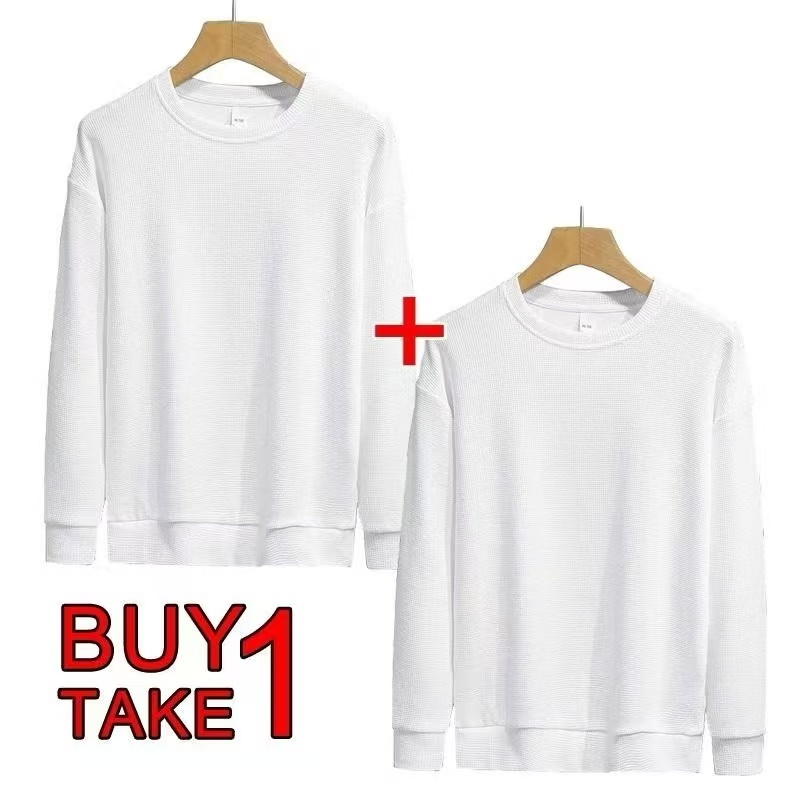 TwoStar ซื้อ 1 แถม 1 เสื้อยืดแขนยาววาฟเฟิลเรียบสำหรับผู้ชาย คอกลม เสื้อสเวตเชิ้ต ราคา ถูกที่สุด ดีลบีเคเค แกลเลอรีภาพที่ 7