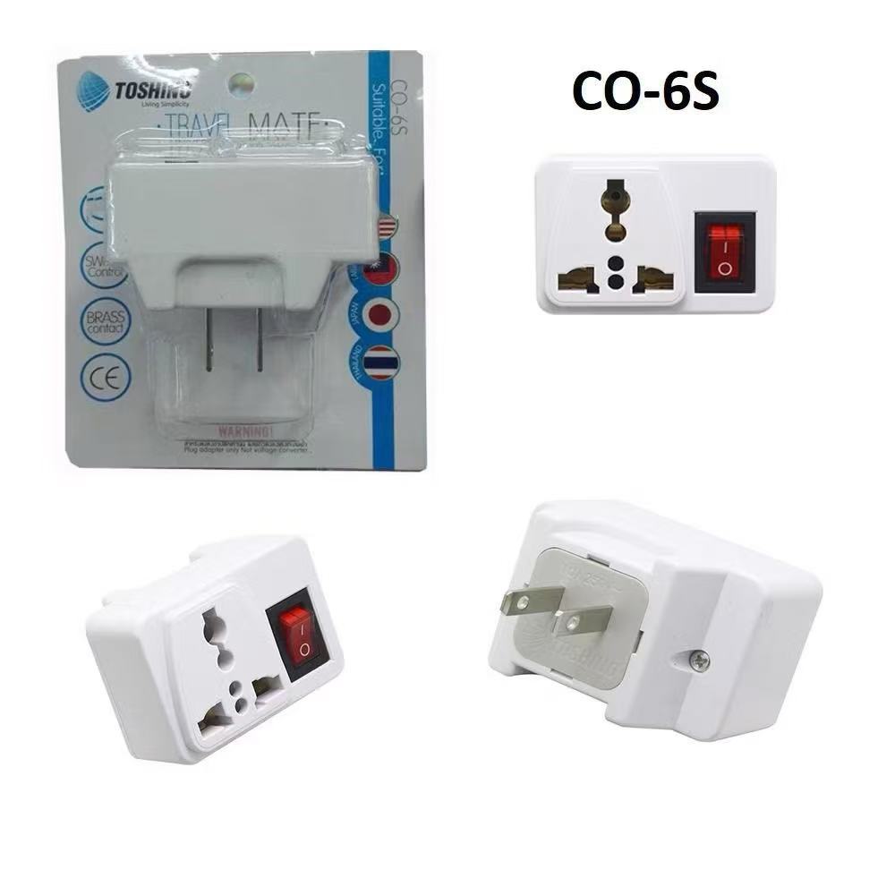 แปลงหัวปลั๊กแบบมีสวิต toshino co-6s แปลงหัวปลั๊กแบบมีสวิต toshino co-6s หัวแปลง หัวปลั๊ก หัวต่อปลั๊ก