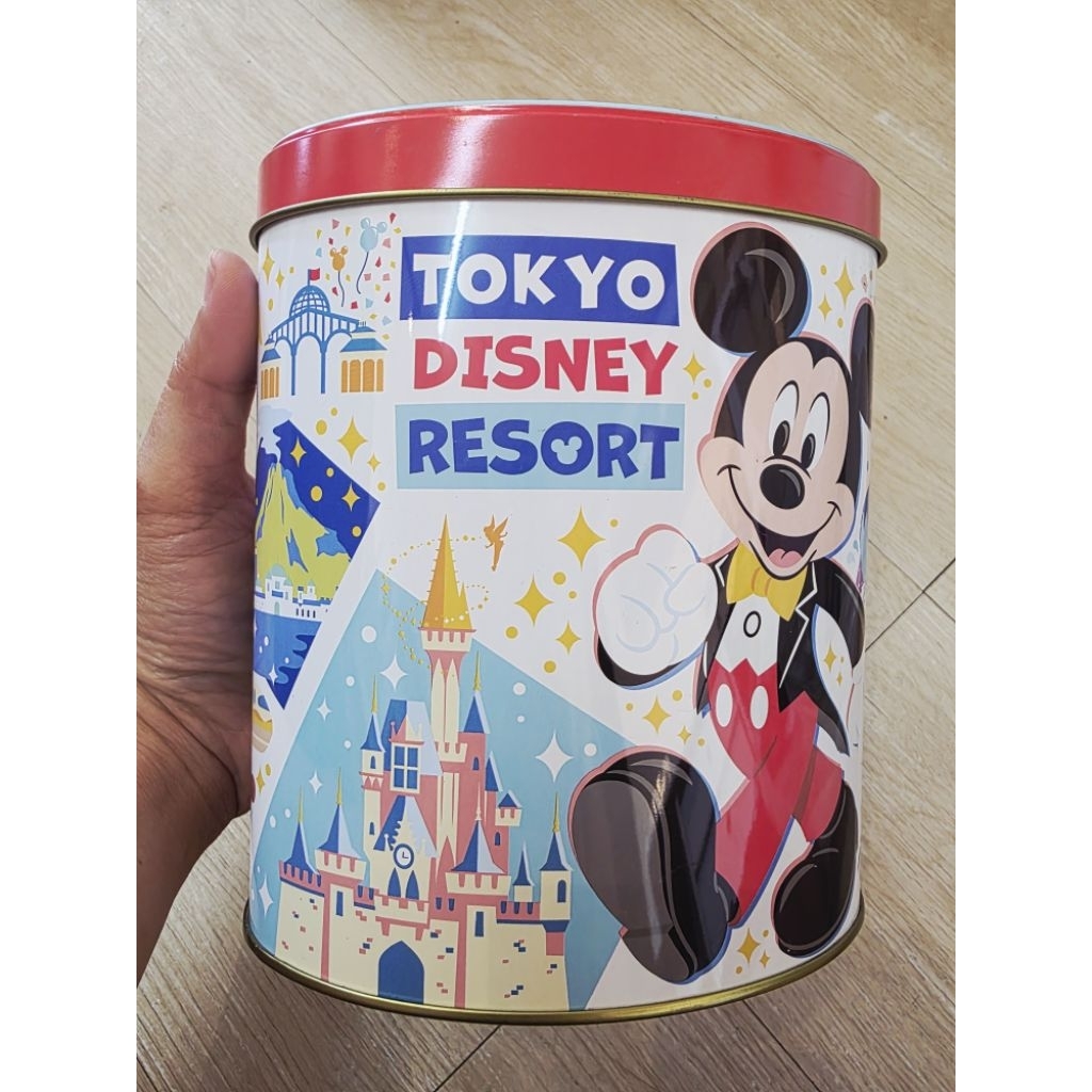 กล่องเหล็ก disney resort ใส่ของใส่คุกกี้ ขนาด14x16cm สินค้าญี่ปุ่นมือสอง🇯🇵 งานแท้