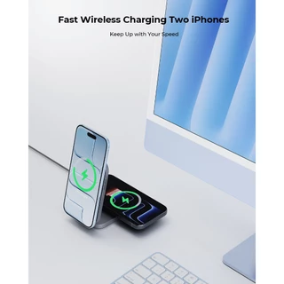 AUKEY LC-MC212 2-in-1 Qi2.2 25W MagFusion Flex แท่นชาร์จไร้สาย แม่เหล็กแบบพับได้ Magnetic Wireless Charging