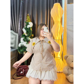 T51 เสื้อลายริ้วดอกทานตะวัน ทรงสวยผูกหลังได้