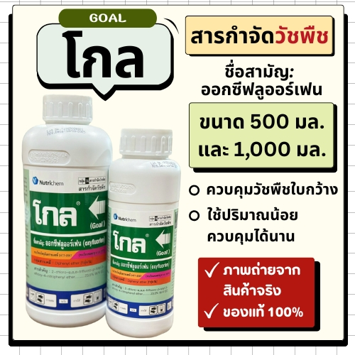 โกล 2 อี (ออกซีฟลูออร์เฟน) คุมวัชพืชใบกว้าง เหมาะสำหรับ ไร่อ้อย หอม กระเทียม ขนาด 500 ซีซี 1 ลิตร