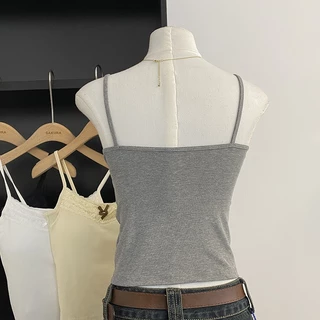 ฤดูร้อนเลดี้ Halter เสื้อกั๊กสไตล์เกาหลีอารมณ์สบาย ๆ บางพอดีผ้าฝ้ายสั้นด้านบนกับแผ่นหน้าอก