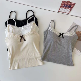 ฤดูร้อนเลดี้ Halter เสื้อกั๊กสไตล์เกาหลีอารมณ์สบาย ๆ บางพอดีผ้าฝ้ายสั้นด้านบนกับแผ่นหน้าอก