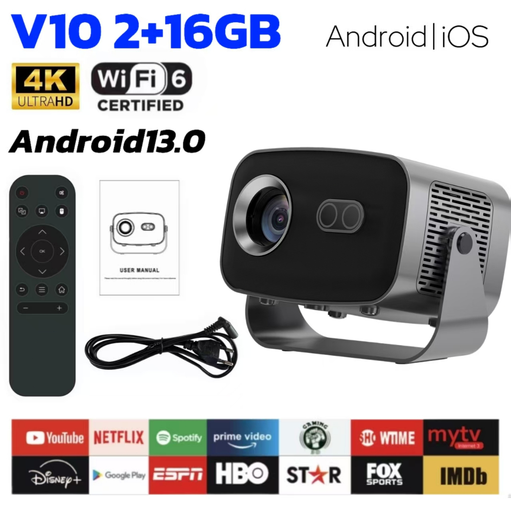 V10 4K โปรเจ็กเตอร์  โฮมเธียเตอร์ Projector Android12.0 1080P WiFi6.0 บลูทูธ5.0 โรงภาพยนตร์ส่วนตัว