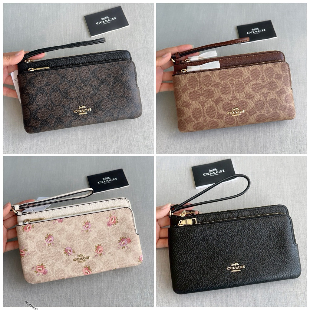 ✴️แท้ 💯% (หลายสี) DOUBLE ZIP WALLET WRISTLET  IN SIGNATURE CANVAS C5576