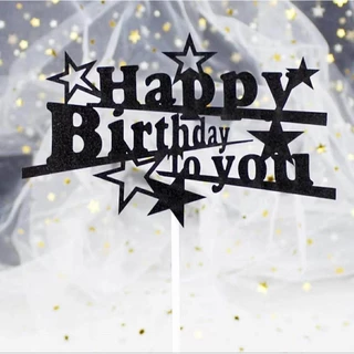 ป้ายปักเค้ก ป้ายhbd สีดำ BLACK ป้ายอะคริลิคปักเค้ก ป้ายhappybirthday ป้าย happy birthday
