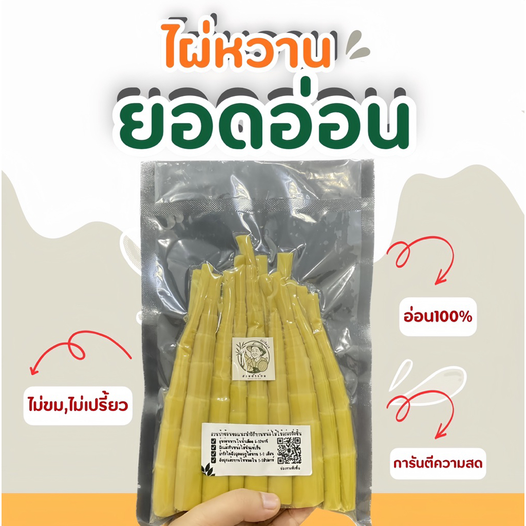 หน่อไม้ต้มพรีเมียม | ยอดอ่อนหน่อไม้ไผ่หวานสดต้ม 400 กรัม | ปลอดสาร %