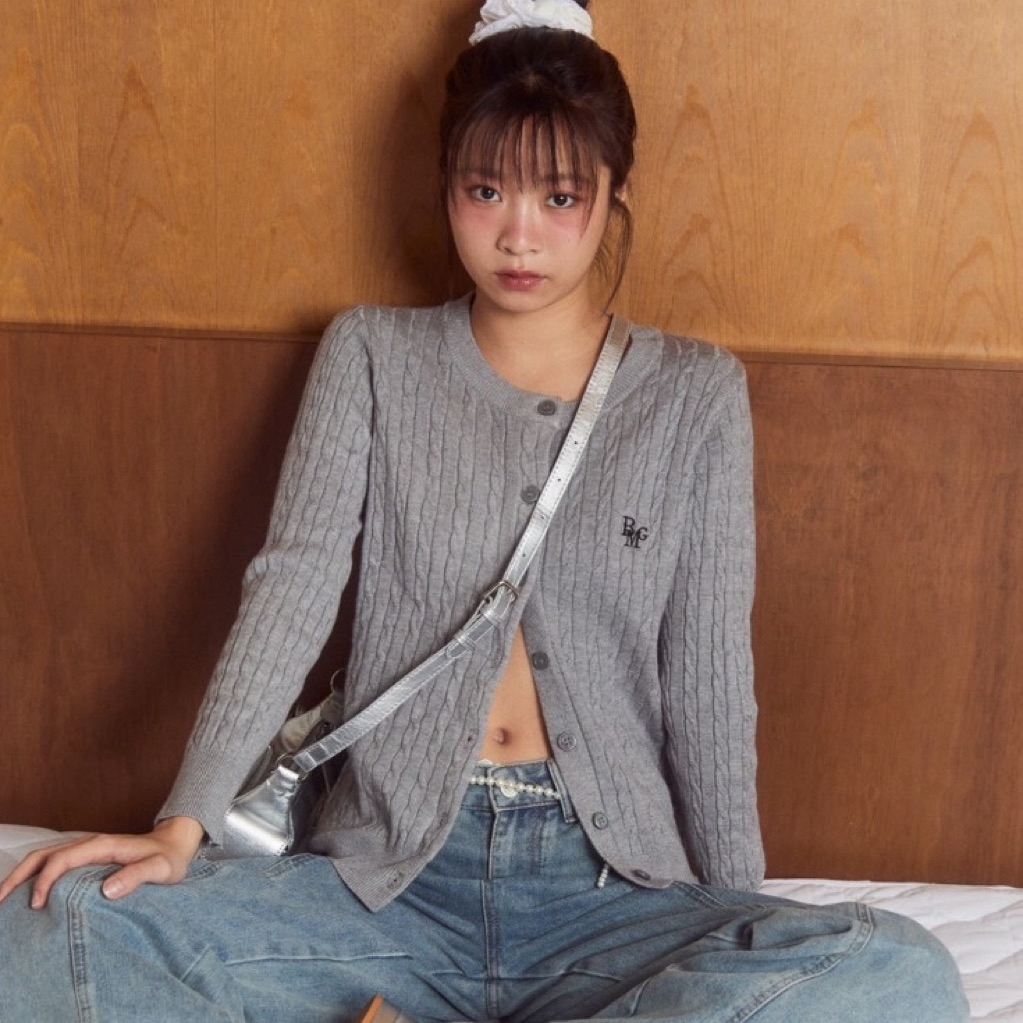 ส่งต่อ🍅 เสื้อคาร์ดิแกนดีเทลถัก (สีเทา, m) แบรนด์ beming.official