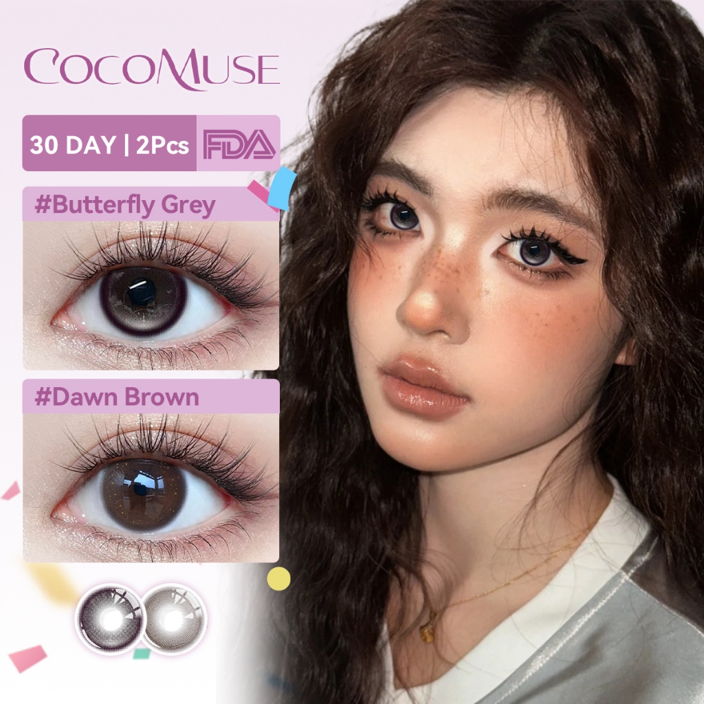 COCOMUSE  คอนแทคเลนส์ Morning Brown/Butterfly Gray คอนแทคเลนส์ 2 สี ทรงธรรมชาติ ขนาด 14.2มม. รายเดือ