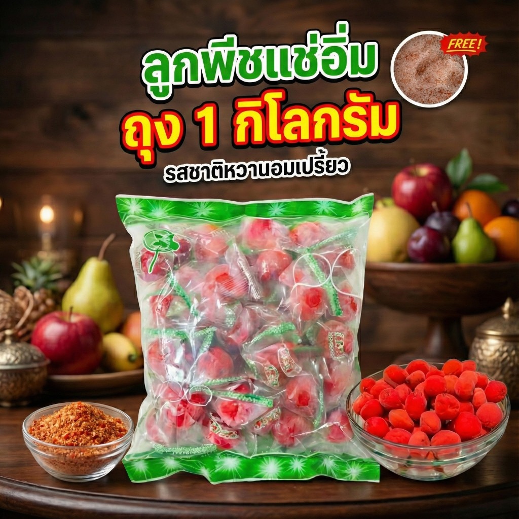 ลูกพีชแช่อิ่ม 1 ถุง 1 กิโลกรัม รสชาติหวานอมเปรี้ยว แถมพริกเกลือ (ท้อแดง เกรดพรีเมี่ยม)