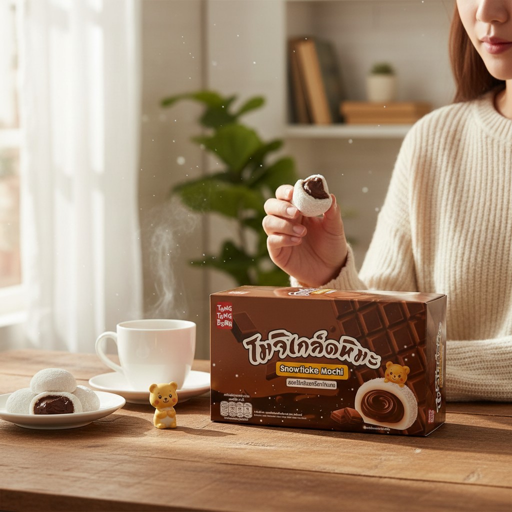 เซ็ท 2 แถม 1  โมจิเกล็ดหิมะสอดไส้ช็อกโกแลต ตรา ตังตังแบร์   (ขนาด 480 กรัม/กล่อง ) - รูปที่ 3