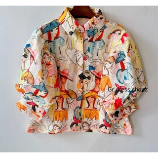 เสื้อผ้าบับเบิ้ลพิมพ์ลายแขนพอง อก 42 นิ้ว ยาว 21 นิ้ว งานร้าน Angle