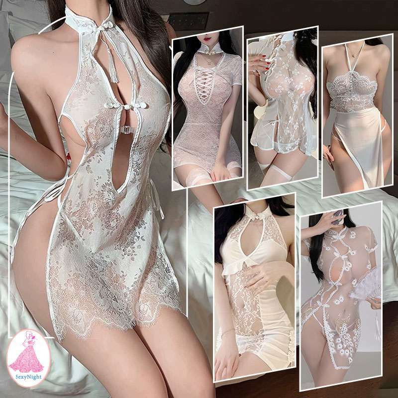 SexyNight💫💫สไตล์หวานๆ สีขาว dress สไตล์จีนใหม่ กี่เพ้า ปกตั้ง งานปักลูกไม้ ความรู้สึกระดับไฮเอนด์ ปลอบโยน ระบายอากาศได้