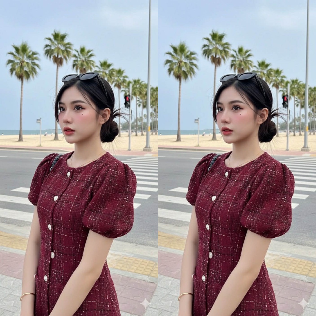 พร้อมส่ง เดรสเกาหลี เดรสสั้น สีแดงเลือดหมู ผ้าดีมาก งานนำเข้า