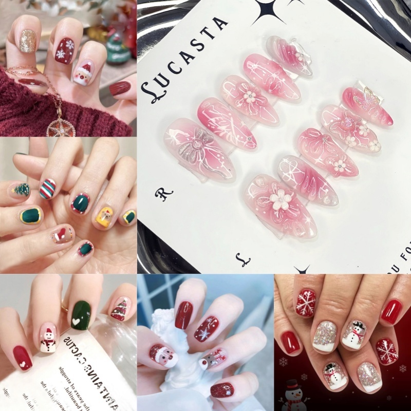 คริสต์มาสสไตล์  ร้านไทย  เล็บปลอม สไตล์โมเดิร์น ใช้งานง่าย 24 ชิ้น  พร้อมส่ง