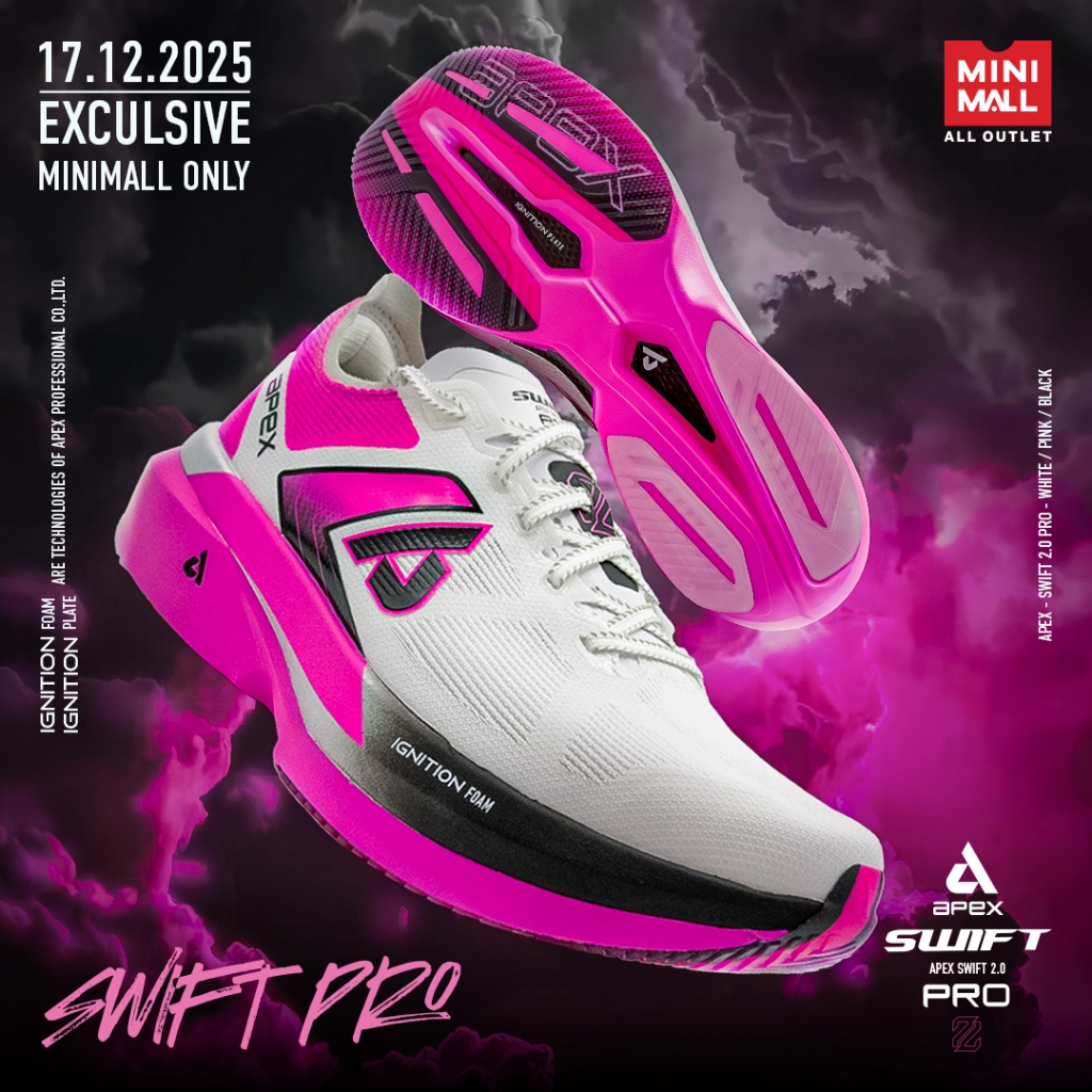 รองเท้าวิ่ง Apex SWIFT 2.0 PRO MINI MALL ONLY รองเท้า Running อัปเปอร์ Aura Mesh สวมใส่สบาย ทนทานและ