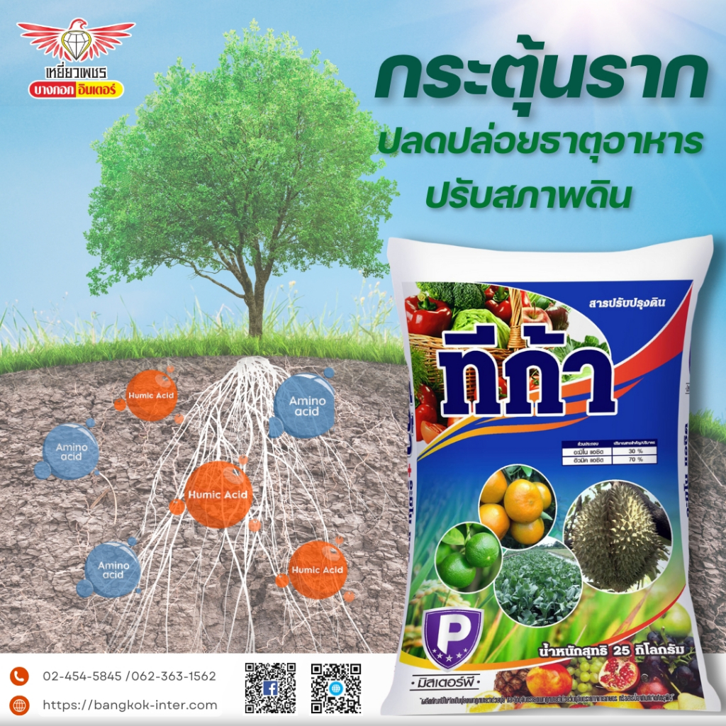 ทีก้า 25 กิโลกรัม ฮิวมิค + อะมิโนเข้มข้น กระตุ้นการแตกราก ปรับสภาพดิน ตราเหยี่ยวเพชร