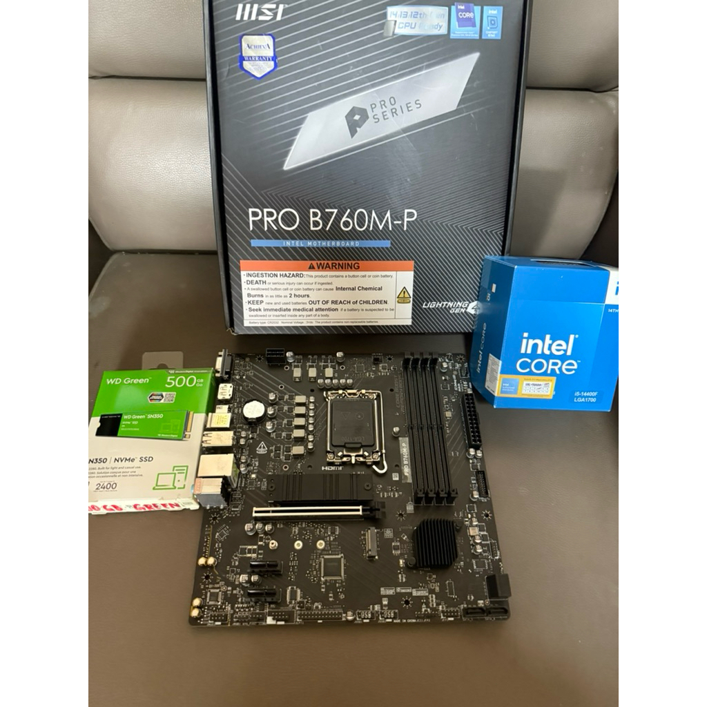 ชุดเซ็ต Cpu intel i5 14400f เมนบอร์ด msi pro b760 m-p M2 wdgreen500gb ทุกชิ้นประกัน jib 24/04/2571