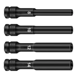 ลูกบล็อกลมยาว 128MM ชุดลูกบล็อกยาว 4 ชิ้น 1/2นิ้ว ขนาด 8-10-12-14MM ลูกบล็อกปากหกเหลี่ยม สีดำ สำหรับบล็อกลม งานช่าง