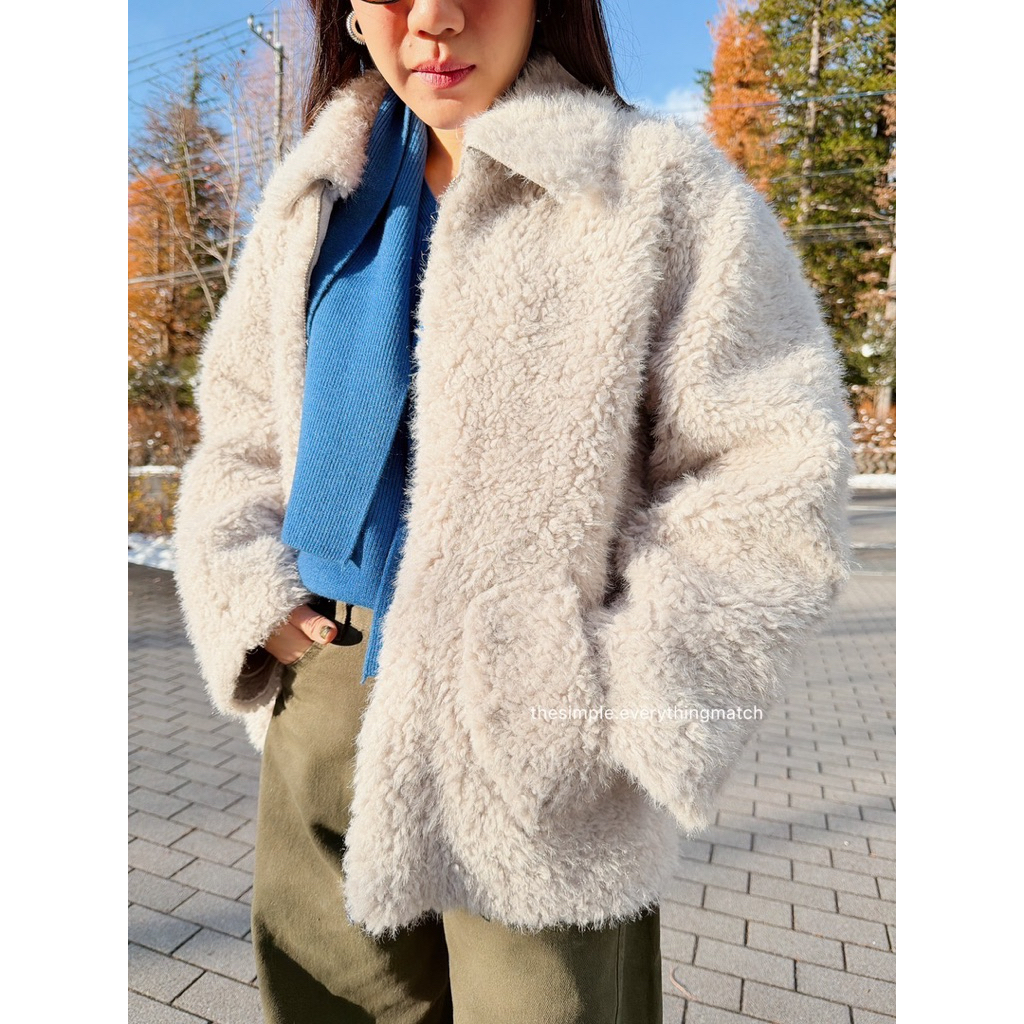 Gray fluffy jacket #แจ๊กเก็ตขนแกะ #คอปก #2สีขาวเทา