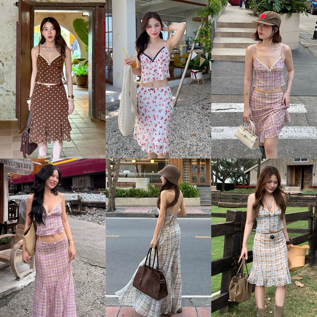 (พร้อมส่งทุกสี ยกเว้น Blue Plaid - Pre Lot 3 )Dressfriends.bybf | Gin cami top and Skirt (ขายแยกชิ้น)