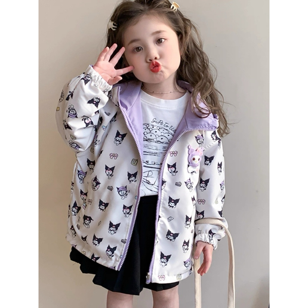 [สั่งแล้วขอคืนเงินรบกวนอย่าสั่งนะคะ] เสื้อคลุมแขนยาว Kuromi ซิปหน้ามีฮู้ด ใส่ได้ 2 ด้าน
