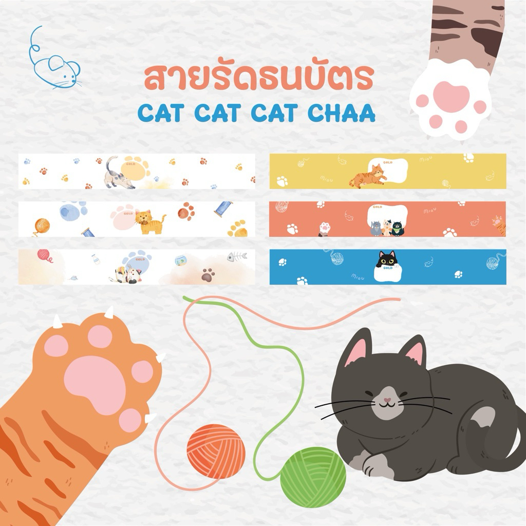 😻 สายรัดธนบัตร CAT CHAA 💵 ธีมน้องแมว สำหรับทาสแมว คิ้วๆ มีกาวติดในตัว (แพ็ค20ชิ้น)