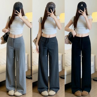 Blossom Close💛กางเกงลำลองทรงหลวมสไตล์เกาหลี ขาตรง เอวสูง สีพ…