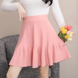 Zenmoya(7039)กระโปรงไหมพรมสั้นทรงเข้ารูป เอวสูง ปลายระบายบานสวยน่ารัก {ยาว 17”} กระโปรงเทนนิส