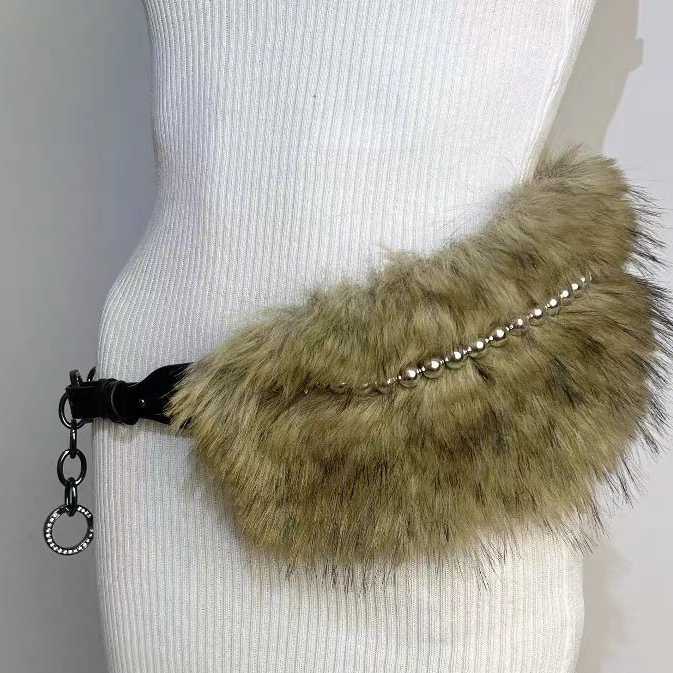 เข็มขัดแฟชั่นหรู Fox Fur Waist Chain โซ่ห้อยยาว เข็มขัดคาดเอว ขนฟูนุ่ม สำหรับ Winter Fashion พร้อมส่งจากไทย