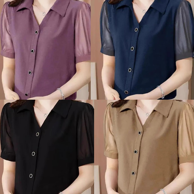 สินค้าแฟชั่นใหม่ล่าสุด: เสื้อชีฟองแขนสั้นสำหรับผู้หญิง เหมาะสำหรับสวมใส่ในฤดูร้อน#W692