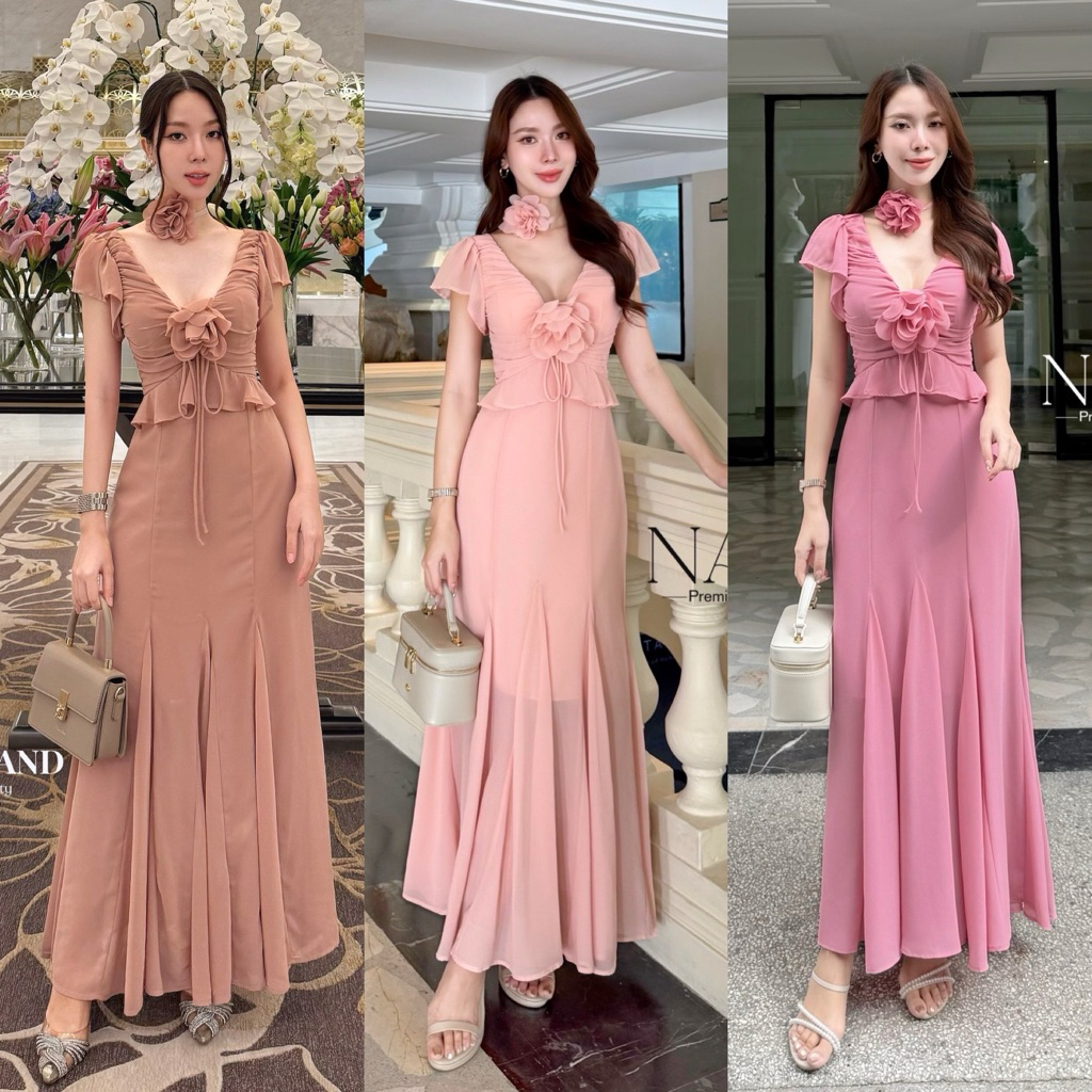 📌📌 พร้อมส่ง XS S M L XL 🏷️NABI #C-9572G Maxi Dress เดรสออกงาน ชุดไปงานแต่ง เดรสเรียบหรู