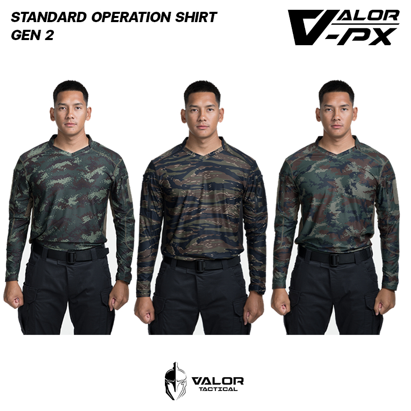 VALOR PX ເສື້ອການປະຕິບັດງານແບບ Standard SOS GEN 2 ແຂນຍາວ ລາຍພອມທະຫານ ຄໍ V ລະບາຍອາກາດດີ