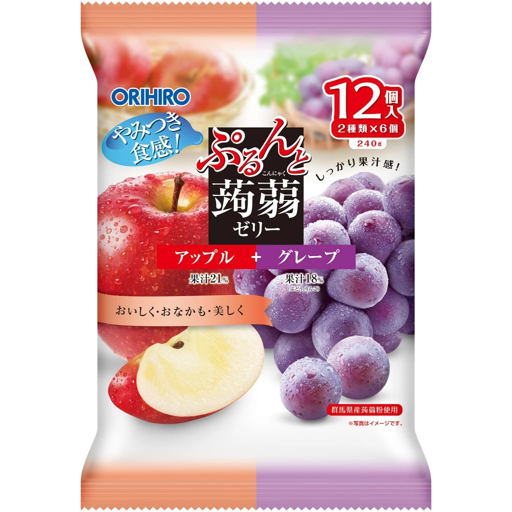 Orihiro Jelly Apple&Grape 12 ชิ้น โอริฮิโระ เจลลี่แอปเปิ้ลและองุ่น 240g. หมดอายุ(31/08/69)