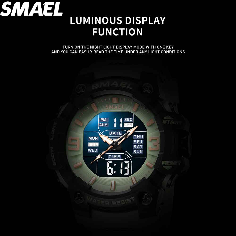 SMAEL 8049 สไตล์ยุทธวิธี, เกียร์ฮาร์ดคอร์! เกรดทหารกันน้ำและกันกระแทก, โซนเวลาคู่ LED Backlight ช่วยให้คุณควบคุมสภาพแวดล - รูปที่ 4