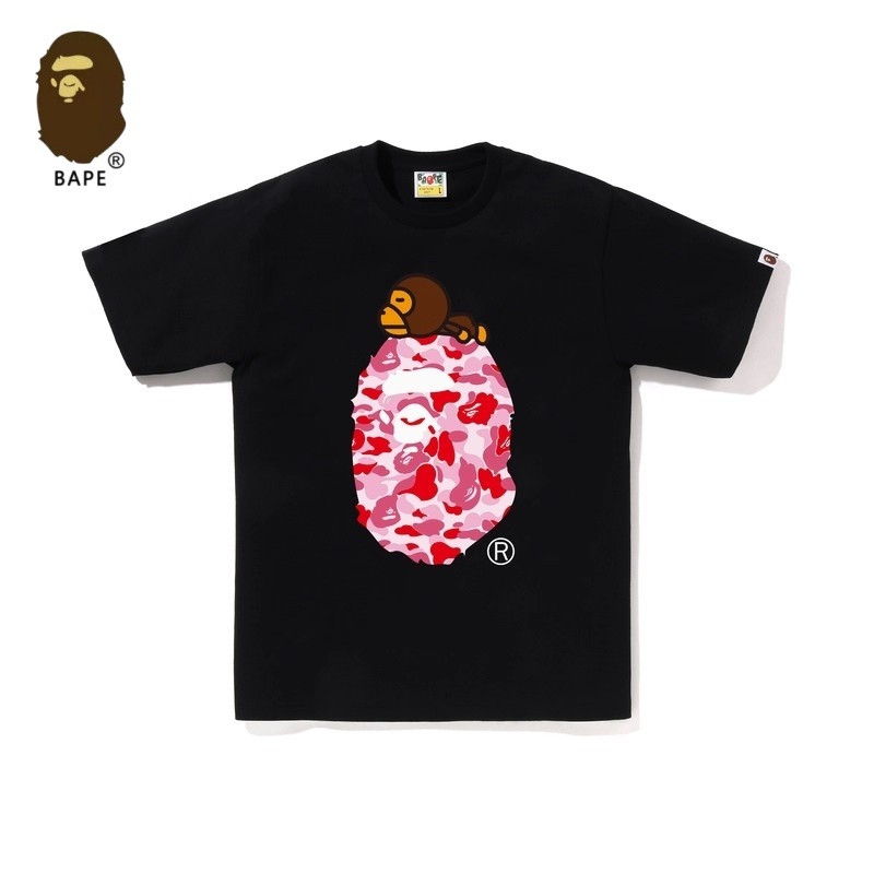 BAPE เสื้อผ้าผู้ชายฤดูร้อน 25 ปีลิงตัวการ์ตูนลิงทารกมิโลพิมพ์ลายพิมพ์เสื้อยืดแขนสั้น