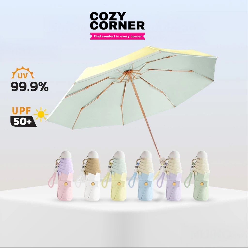 NIJIKO ร่มพับ 5 ตอน UPF 50+  สีพาสเทลทูโทน ขนาดเล็ก ป้องกันรังสี 99.8% สำหรับกันแดดและฝน