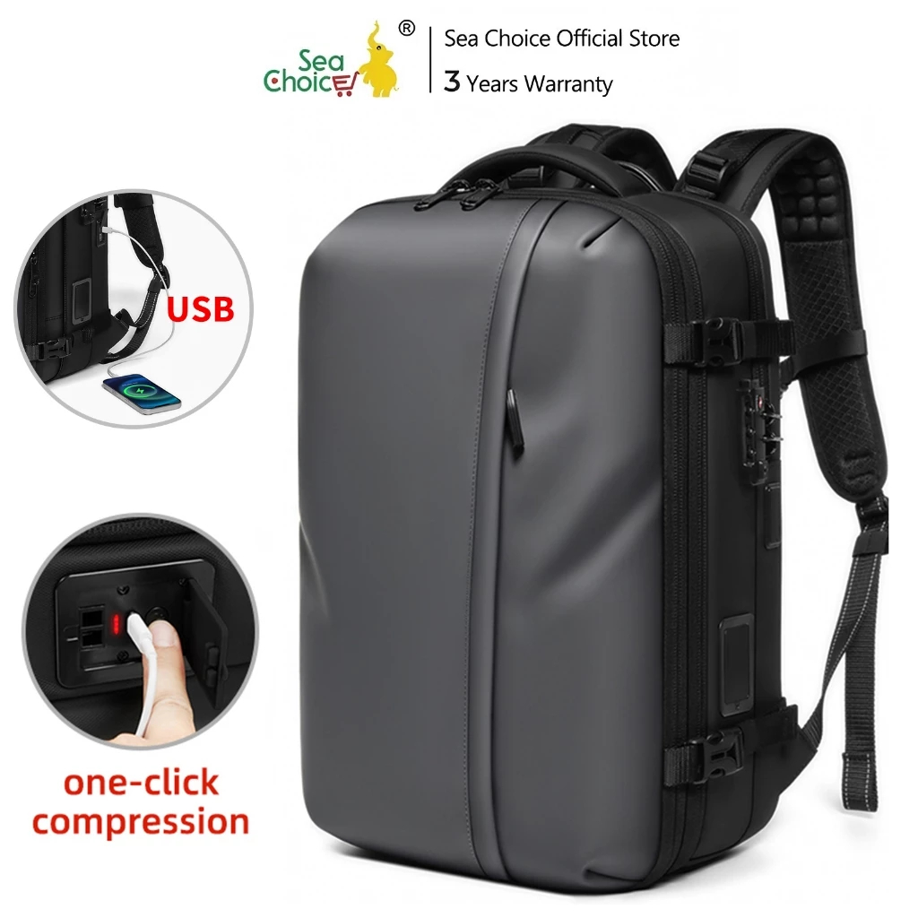 SEA CHOICE กระเป๋าเป้สะพายหลังแบบขยายได้พร้อมพอร์ต USB สำหรับใช้งานในรถยนต์ พร้อมระบบดูดอากาศอัตโนมัติ และล็อค TSA
