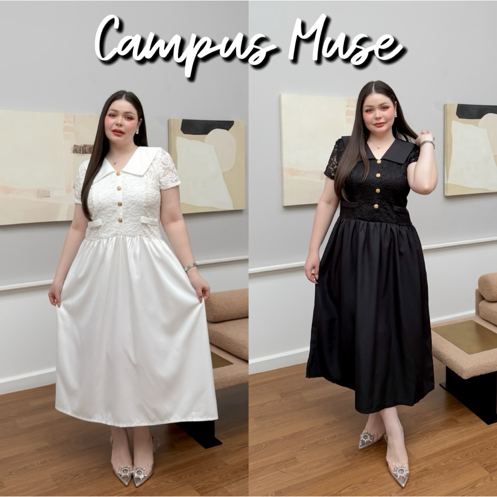 Lady M | Campus Muse dress plussize เดรสยาว สาวอวบ ผ้าลูกไม้ผสมผ้ายืด น่ารักปนหรูหรา ใส่ไปงานเลี้ยง ดินเนอร์