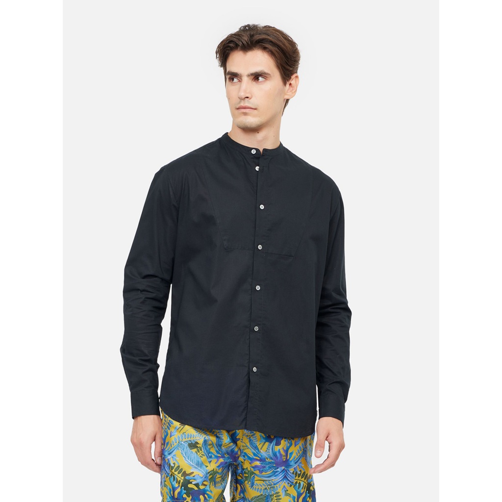 Solid Cotton Tuxedo Shirt - Black