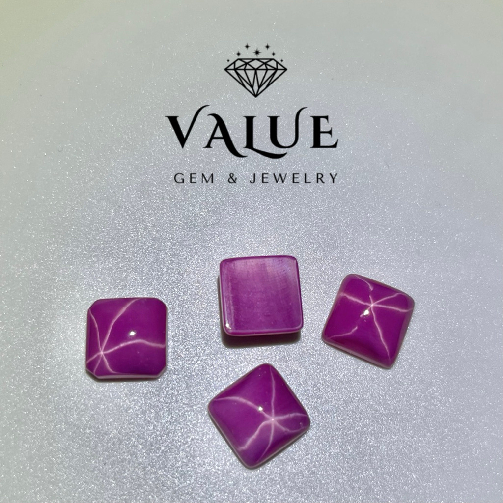 ลิลลี่ สตาร์ สีชมพู พลอย (พลอยสั่งเคราะเนื้อแข็ง) ทรงสี่เหลี่ยม หลังเบี้ย PINK LINDY STAR SQUARE SHAPE (6x6mm - 10x10mm)