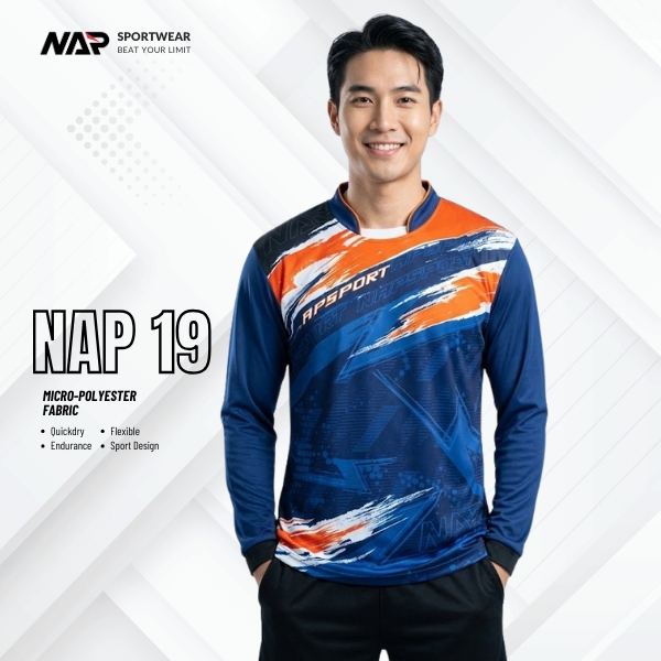 NAP19 เสื้อกีฬาแขนยาว ผ้าไมโคร ไซส์ S-XXL made in Thailand